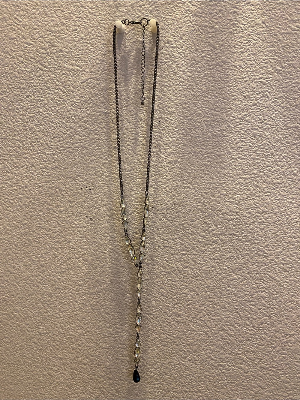 Delicate Crystal Y-Necklace with Black Teardrop Accent